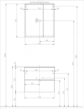 Perfecta - Badmöbelblock WT Set mit Keramikwaschtisch 65 x 45 cm, weiss Hochglanz